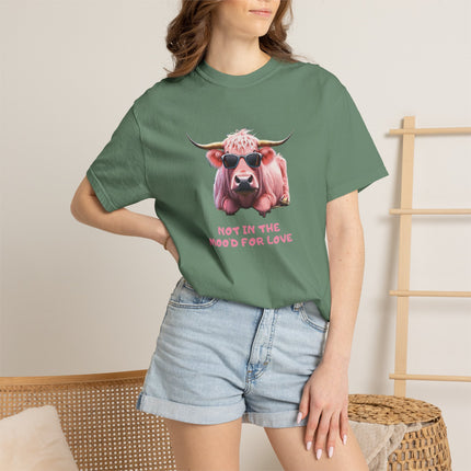 Pink Cow Illustration Not In The Mood For Love T-Shirt | Cute Cool Cow Tee