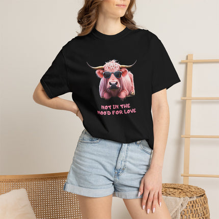 Pink Cow Illustration Not In The Mood For Love T-Shirt | Cute Cool Cow Tee