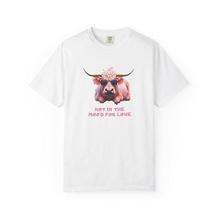 Pink Cow Illustration Not In The Mood For Love T-Shirt | Cute Cool Cow Tee
