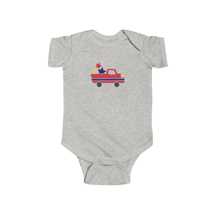 Patriotic Pickup Truck Infant Bodysuit | Stars Stripes 4th of July