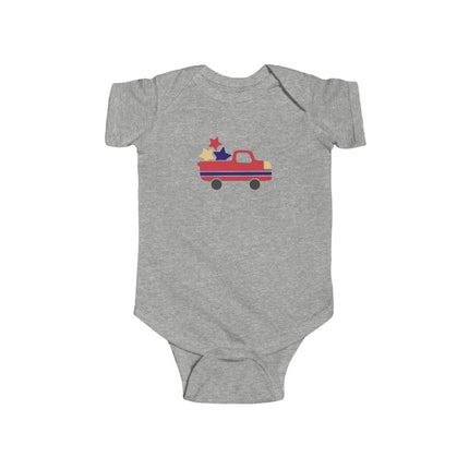Patriotic Pickup Truck Infant Bodysuit | Stars Stripes 4th of July