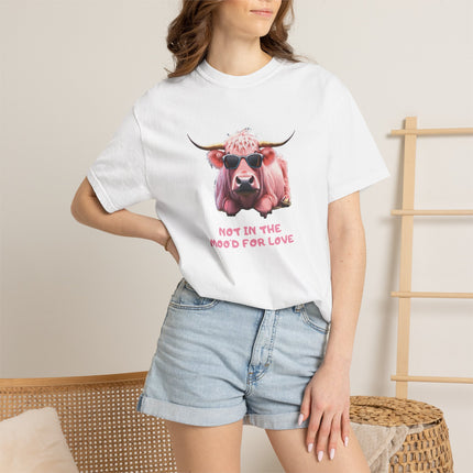 Pink Cow Illustration Not In The Mood For Love T-Shirt | Cute Cool Cow Tee