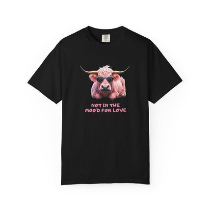 Pink Cow Illustration Not In The Mood For Love T-Shirt | Cute Cool Cow Tee