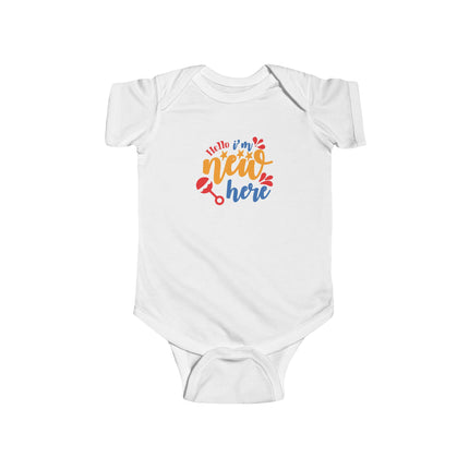Infant Bodysuit - "Hello I'm New Here" Colorful Newborn Announcement Onesie