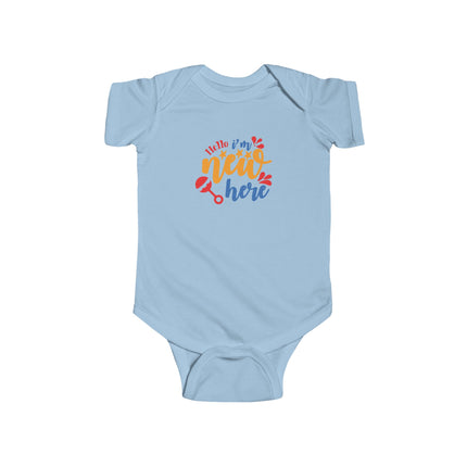 Infant Bodysuit - "Hello I'm New Here" Colorful Newborn Announcement Onesie