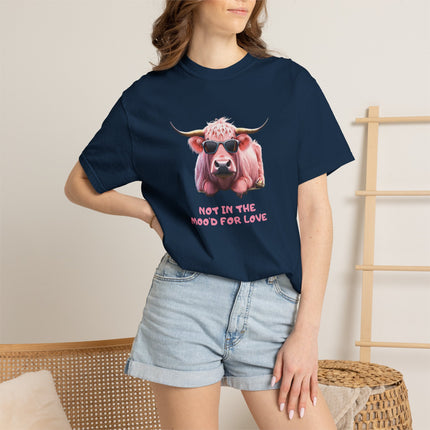Pink Cow Illustration Not In The Mood For Love T-Shirt | Cute Cool Cow Tee
