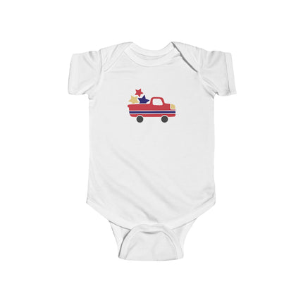Patriotic Pickup Truck Infant Bodysuit | Stars Stripes 4th of July
