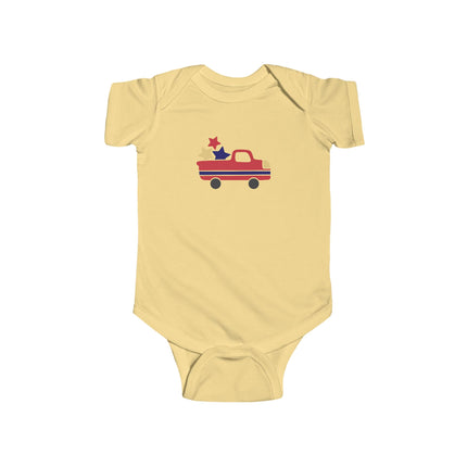 Patriotic Pickup Truck Infant Bodysuit | Stars Stripes 4th of July