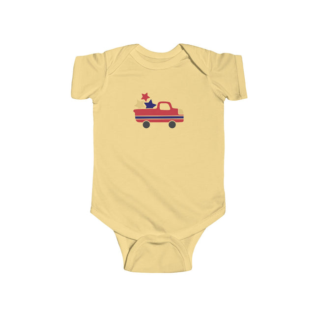 Patriotic Pickup Truck Infant Bodysuit | Stars Stripes 4th of July