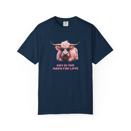 Pink Cow Illustration Not In The Mood For Love T-Shirt | Cute Cool Cow Tee