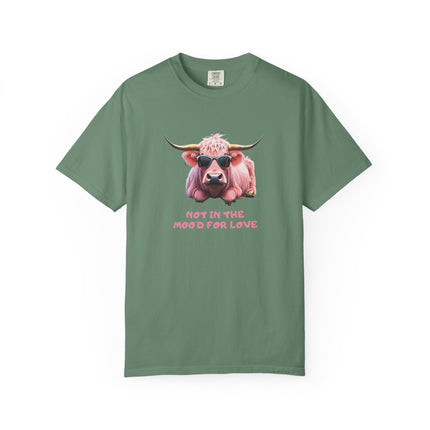 Pink Cow Illustration Not In The Mood For Love T-Shirt | Cute Cool Cow Tee