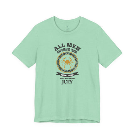 All Men Are Created Equal July Birthday Tee | Zodiac Cancer Emblem